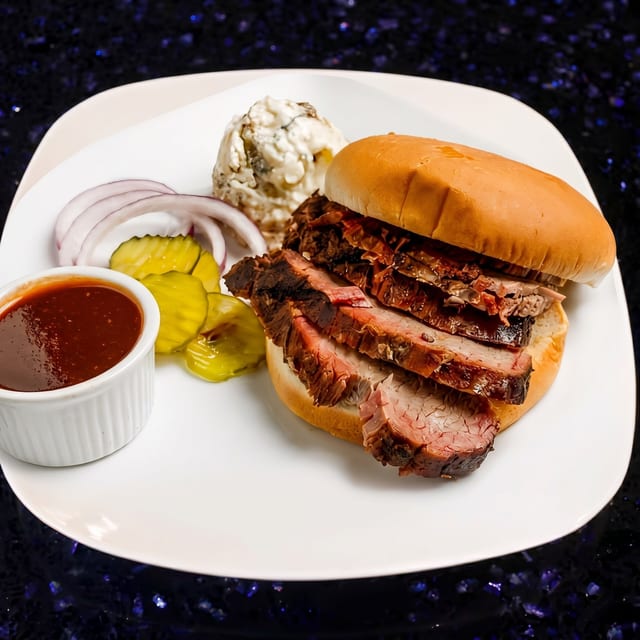 Three-BBQ Meat Sandwich.